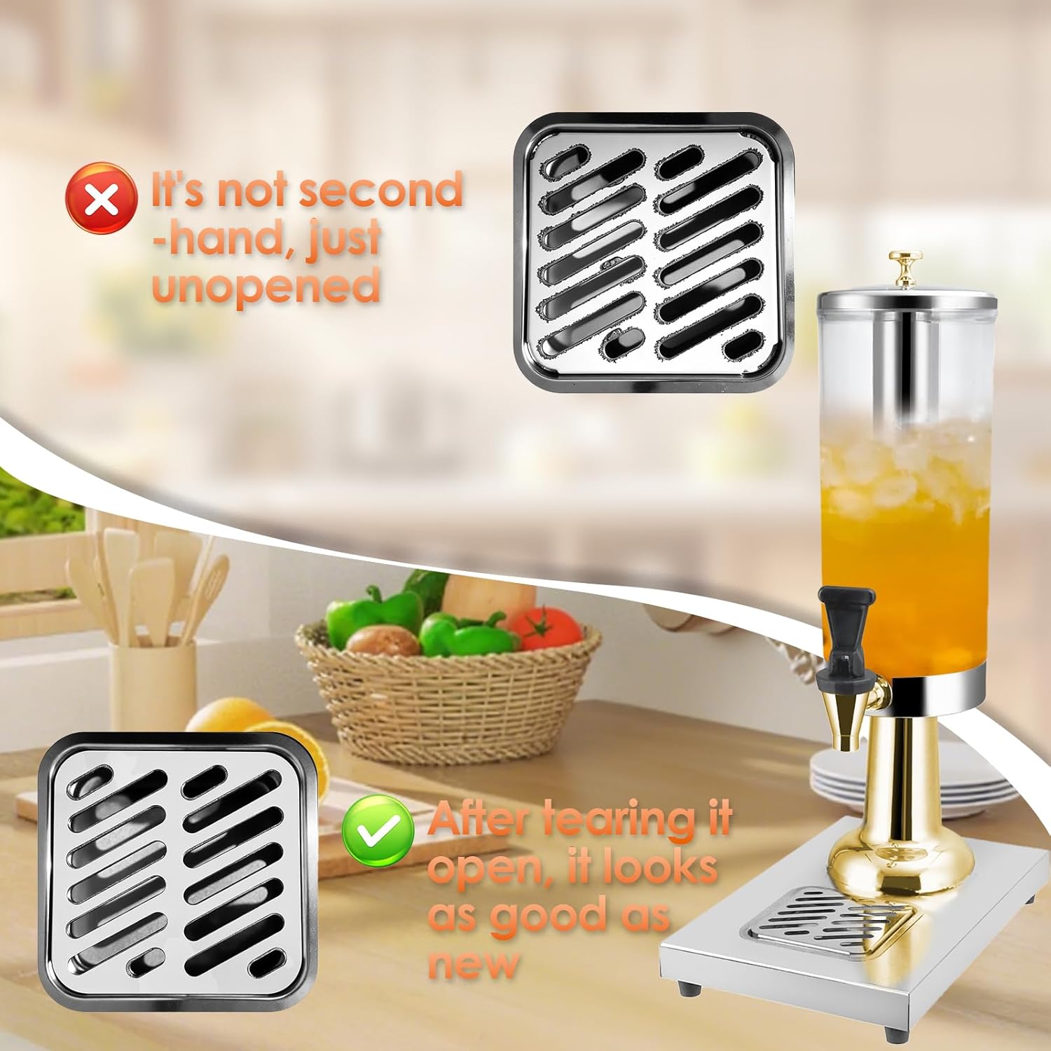 Hot and Cold Beverage Dispenser with Stand, 0.79 Gallon All-in-One Commercial Drink Dispenser with Ice Core&Stainless Steel Drip Trays for Parties, Beer Bar, Coffee (1 HEAD-0.79 GAL, GOLD)