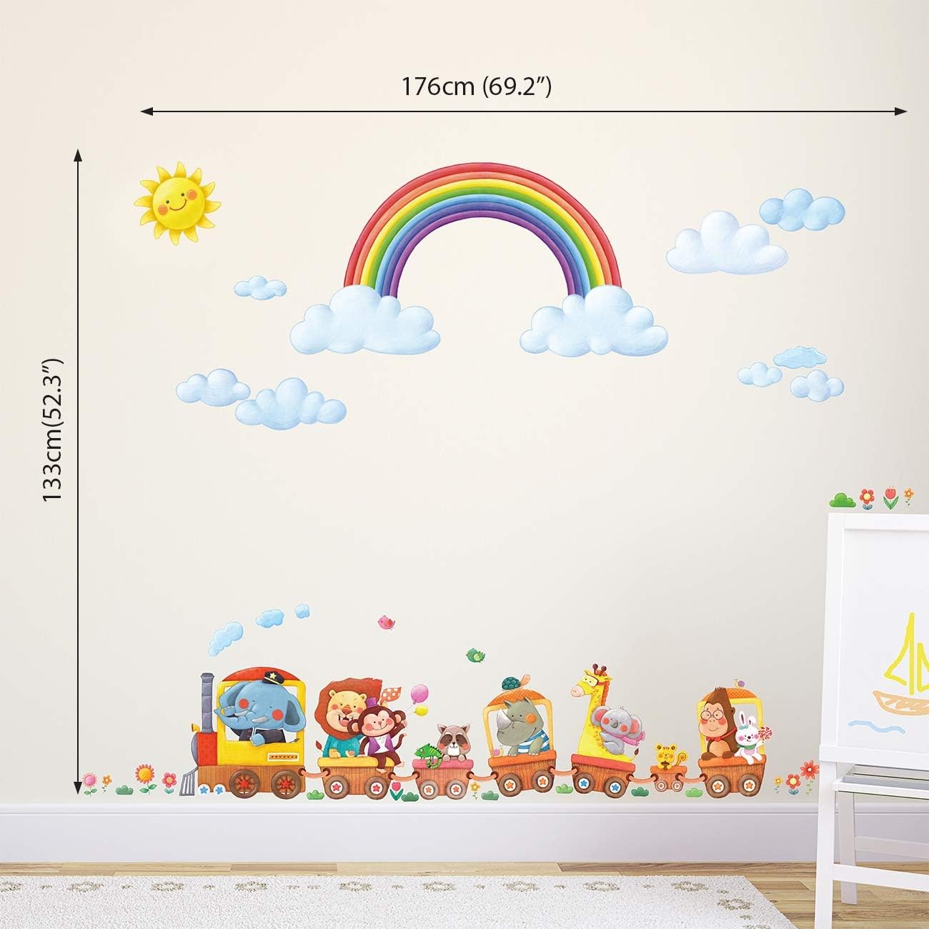 Buy DECOWALL DA-1913P1406A Rainbow and Animal Train Kids Wall Stickers ...