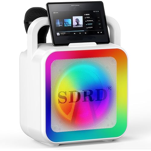 Karaoke Machine for Adults, SD-516 Bluetooth Karaoke Speaker with 2 Microphones, Home Party Speaker with DJ Light for Outdoor, Events, Gathering, PA System, Support USB/AUX - White