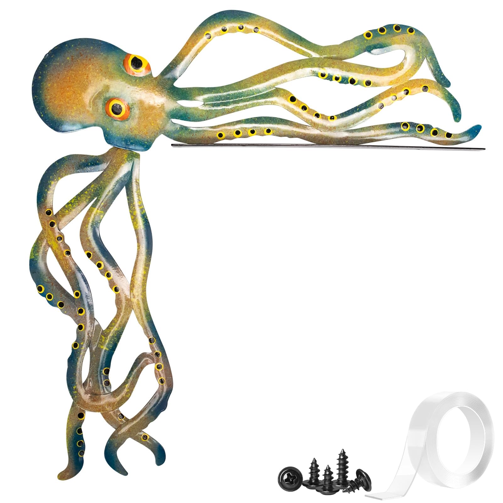 14.37" Cute Octopus Decor Statue - 2025 New Handmade Metal Door Crawler Octopus Figurines for Indoor Outdoor Home Bathroom Office Desktop Photo Shelf Edge Ornaments