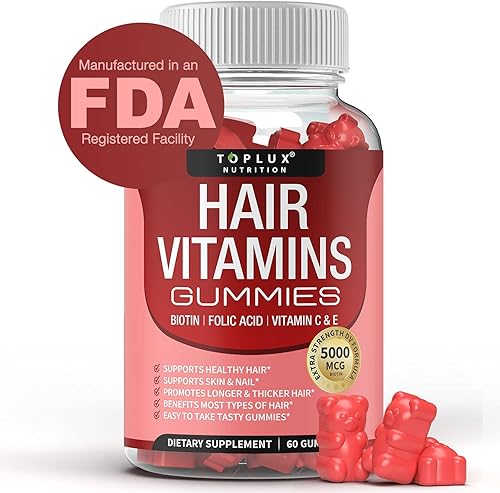 Suplemento de gomitas de vitaminas para el cabello para mujeres y hombres – Vitaminas para el crecimiento del cabello 5000 mcg Gomitas de biotina