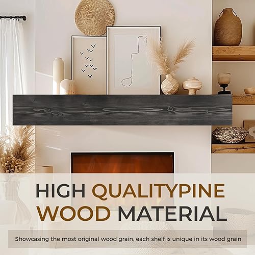 Miniatura 4 de YLYHSST Fireplace Mantel, 6'' Thick Wall Decor Long Floating Shelf, 60inch Rustic Wood Shelf with Invisible Brackets, Black