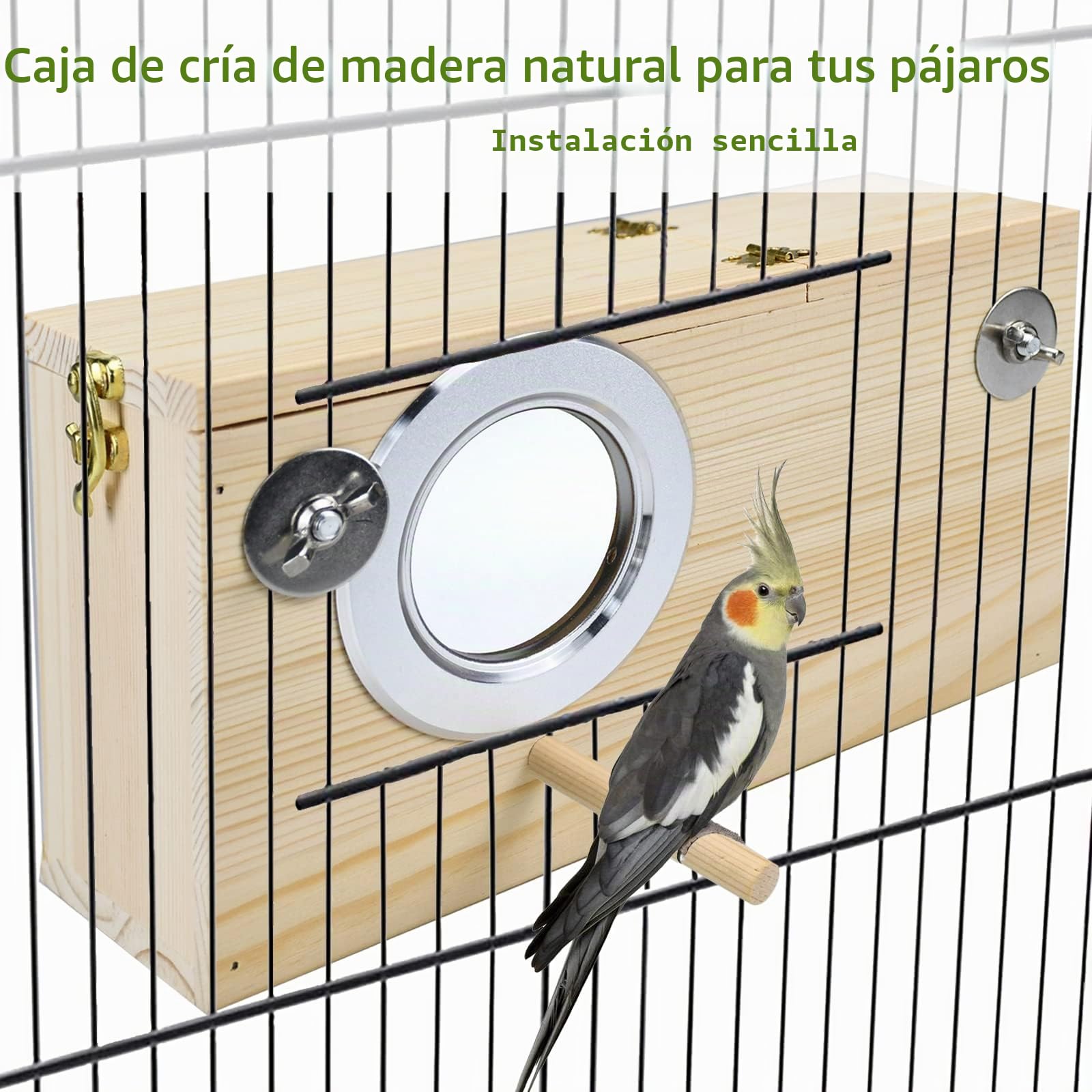 Caja de anidación para periquitos, Caja de cría de pájaros de Pino Natural, Caja de cría de pájaros, Caja de acrílico Transparente con Tablero de Madera Desmontable para tortolitos, cacatúa,