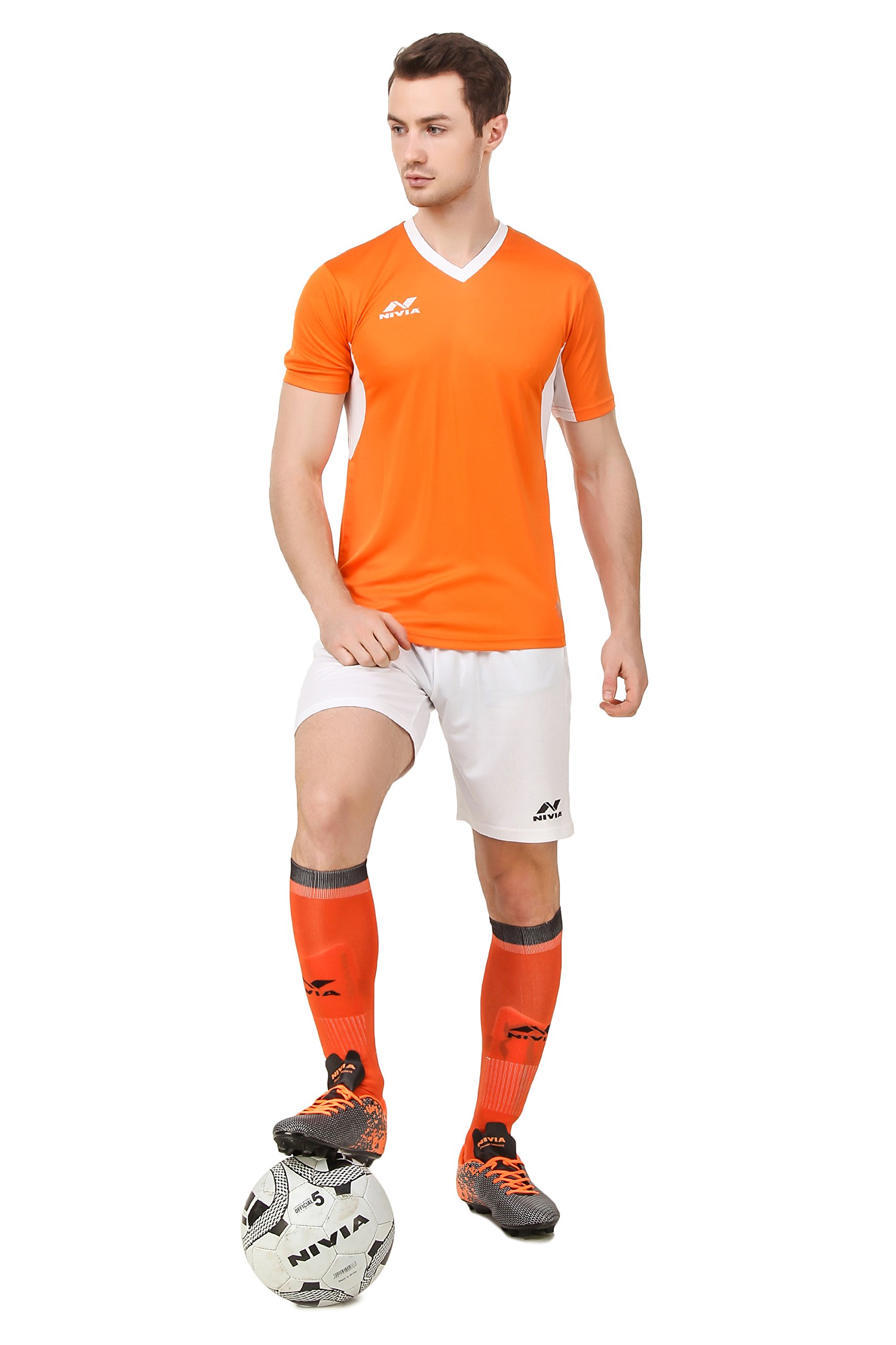 Nivia Encounter 2004S5 Polyester Football Jersey Set, (Orange/White, Small) 1