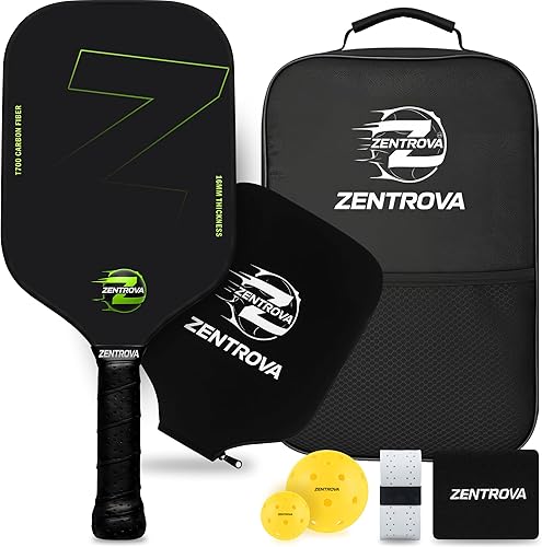 ZENTROVA Carbon Fiber Pickleball Paddle, Lightweight T700 Raw Carbon Surface Pickleball Paddle 16mm Thickness with 2 Pickleballs, Paddle Cover,