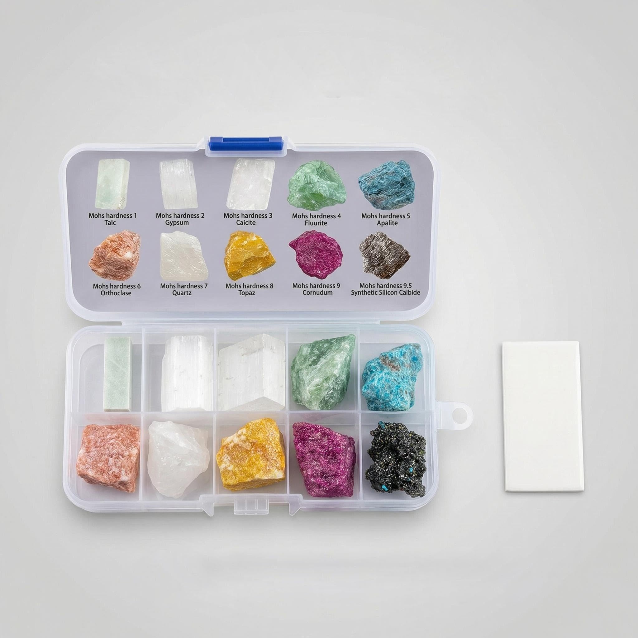 GeLaozee Mohs Hardness Test Kit with 10 Rocks & Porcelain Streak Plate - Complete Geology Mineral Testing Kit for Rock Identification