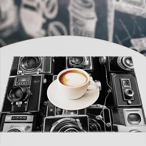 Miniatura 7 de Retro Cool Camera Collection Placemats Set of 6 Washable Non-Slip Waterproof Place Mats Rectangle Canvas Heat Resistant Table Mats for Party Kitchen
