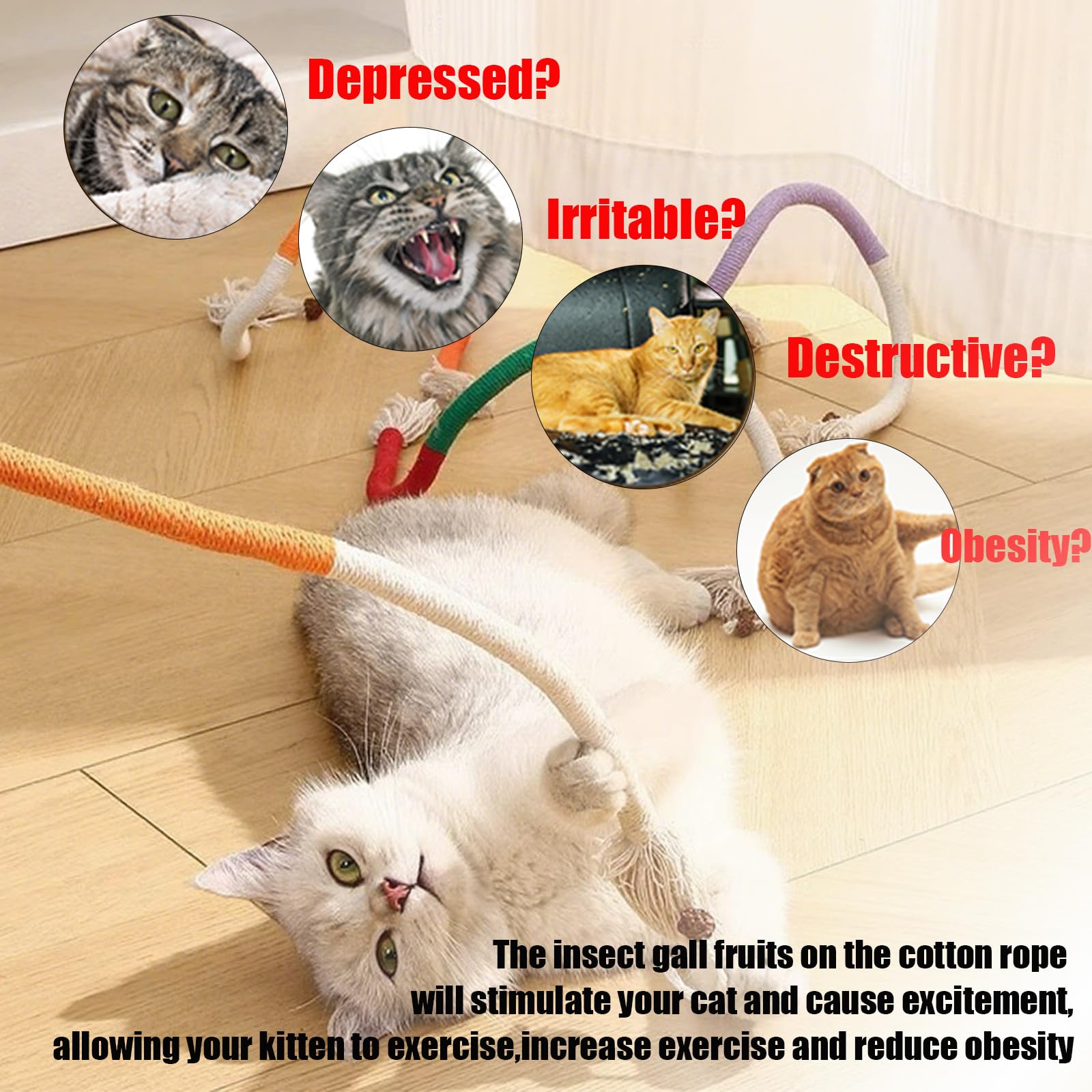Pence & Moon Collective 3 Pcs Natural Catnip Chew Rope, Snaky Rope Toys, Interactive Cat Toys - Image 4