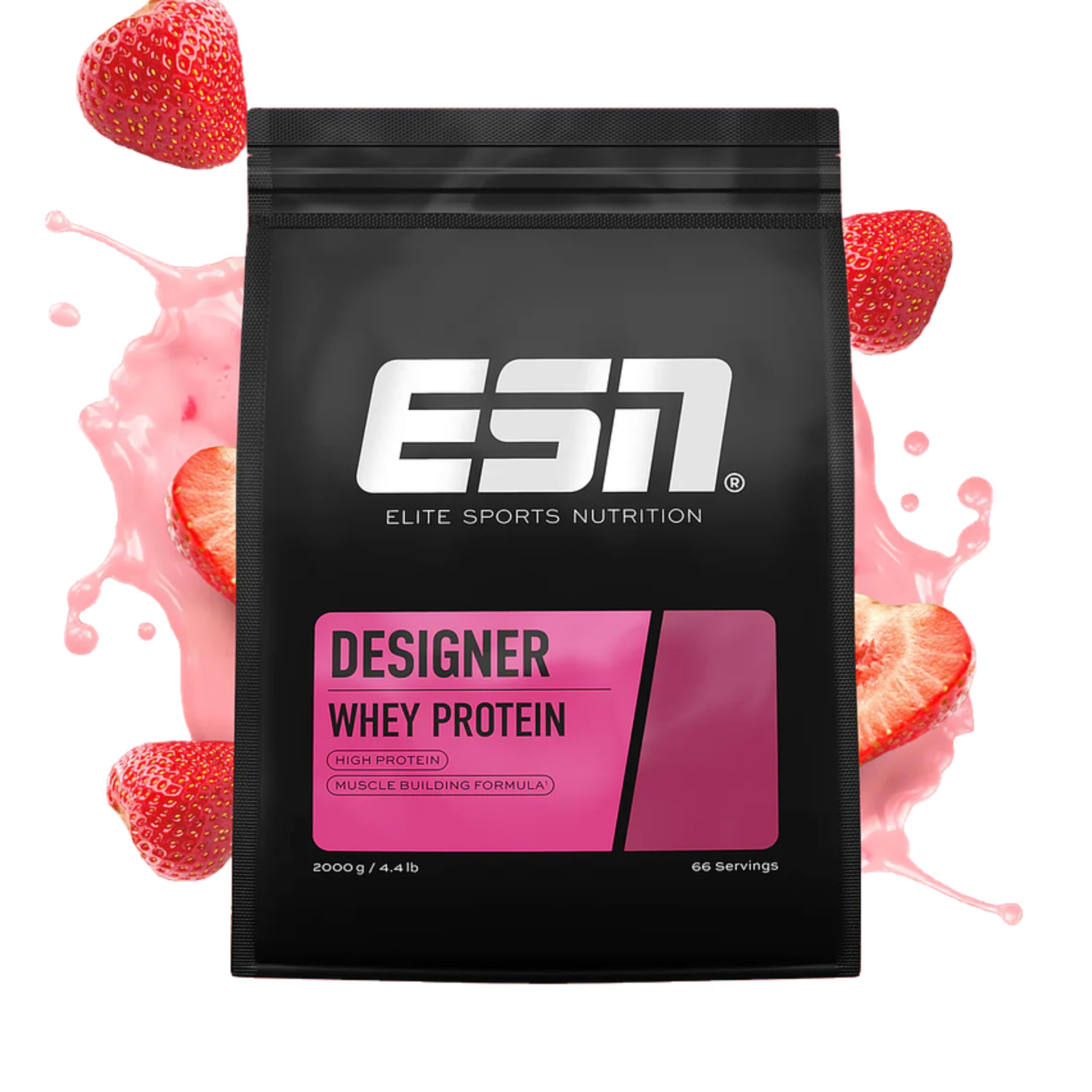 ESN Designer Whey Protein Pulver, Eiweißpulver, Erdbeercreme, 2000g, 1.0 kg, 33 Portionen