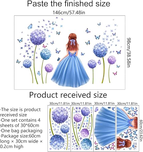 Miniatura 79 de Adhesivo decorativo para pared, diseño de luna morada, flores, mariposa, nubes, para decoración de dormitorio, sala de estar