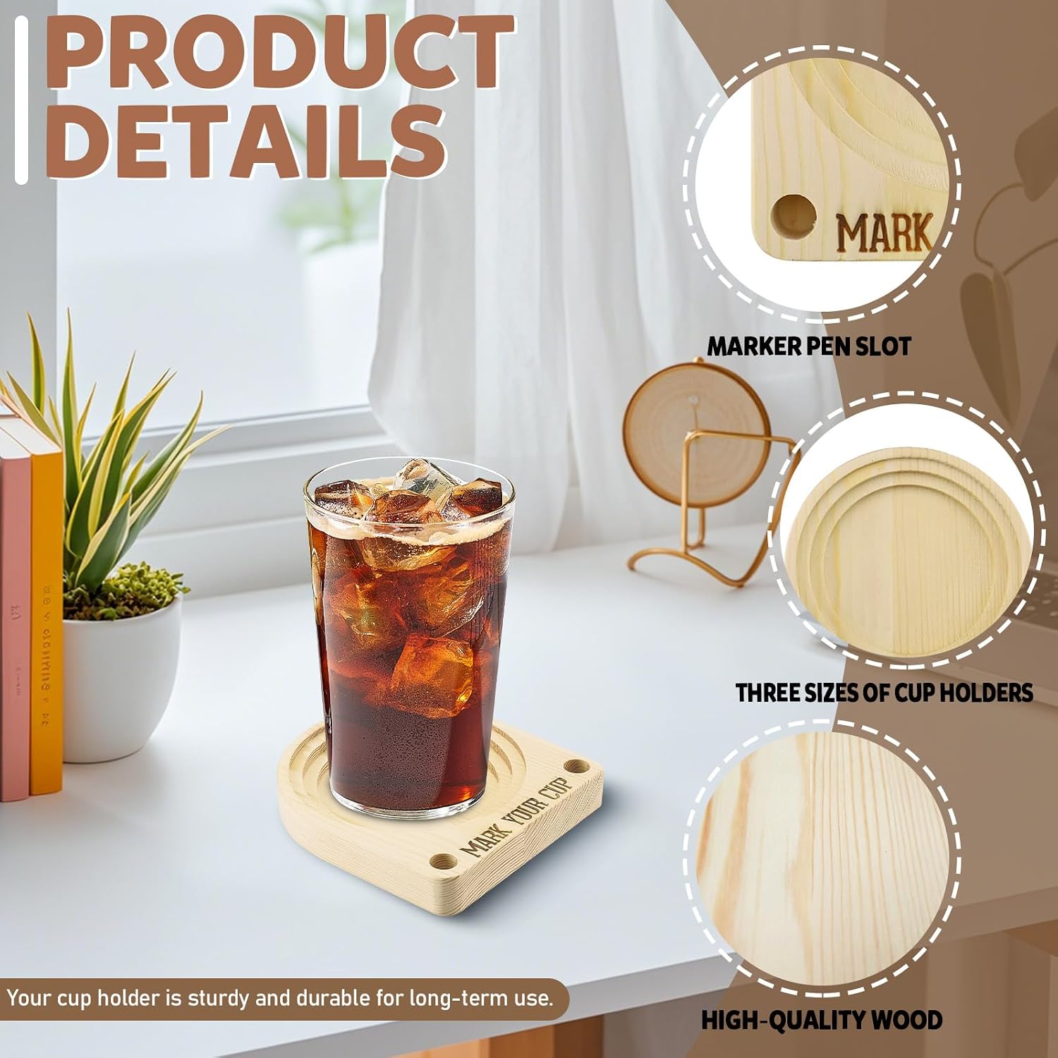 2 Packs Single Solo Cup Holder with Marker Slot Organizer, Wooden Paper Mark Your Cup Holder Mug Stand Dispensers for Party Hosting Bathroom Kitchen Countertop Decor Bar