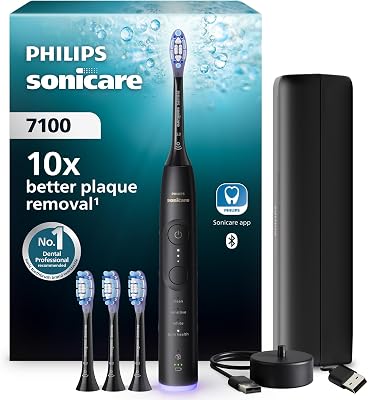Philips Sonicare 7100 Electric Toothbrush, Sonic Toothbrush with App, 4 Brushing Modes and 3 Intensity Levels, Pressure Alert, EasyStart, SmarTimer, Navy Blue, Model HX7421/08 [New Technology]