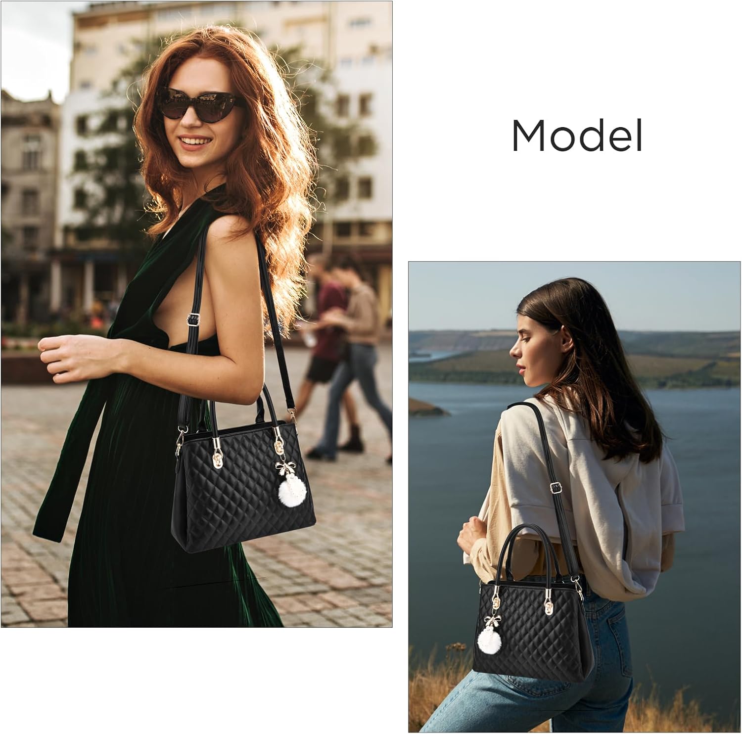 I IHAYNER Womens Leather Handbags Purses Top-handle Totes Satchel Shoulder Bag for Ladies with Pompon - Image 2