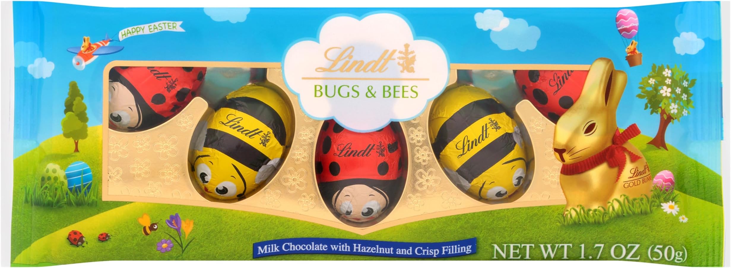 Lindt Bugs & Bees, Milk Chocolate Candy with Hazelnut and Crisp Filling, 1.7 oz. 5-Pack