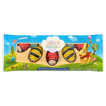 Lindt Bugs & Bees ، حلوى شوكولاتة بالحليب مع حشوة البندق والحبوب ، 1.7 أونصة. 5 عبوات