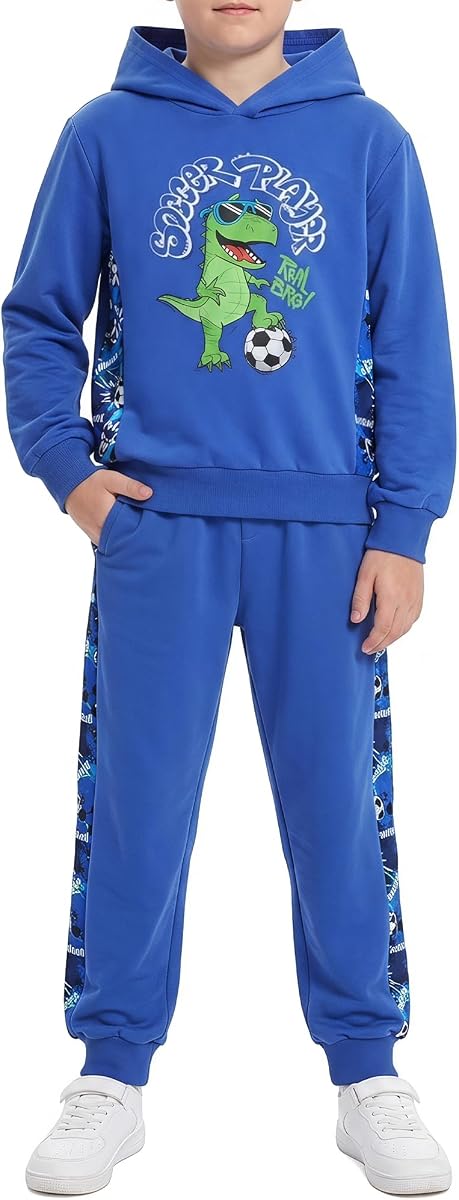 DISAUR Boys Sweatsuit Graphic Hoodie and Jogger Pants 2 Piece Set Size 5-12 | This hoodie and pants set blends soft stretch comfort, printed side panels and school-to-weekend style