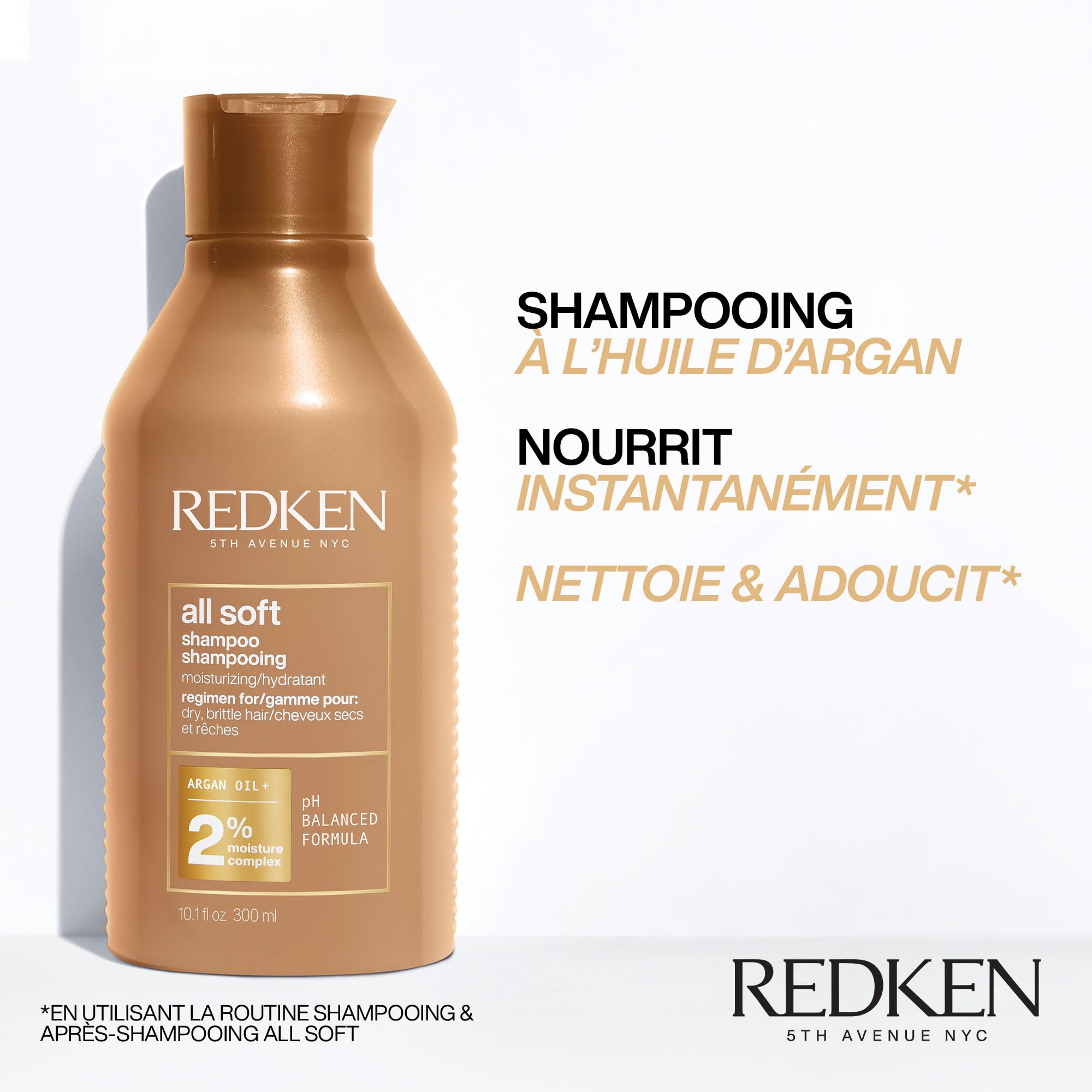 Redken, Shampoing Hydratant pour Cheveux Secs & Sensibilisés, Protéines & Huile d'Argan, All Soft, 500 ml