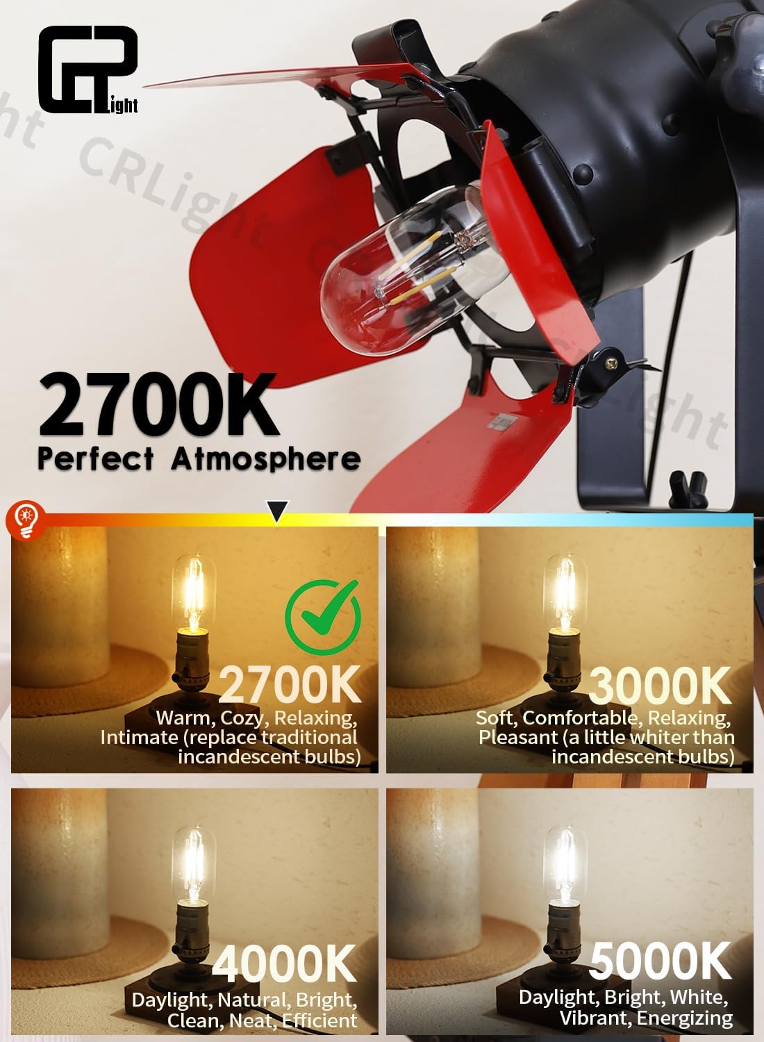CRLight T14 Tubular LED Filament E26 Bulb, 2W 25W Equivalent 250LM 2700K Warm White, 6 Pack Dimmable Light Bulbs