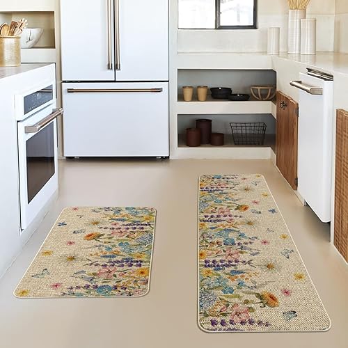 Miniatura 2 de Artoid Mode Lavender Bloom Spring - Juego de 2 tapetes de cocina de primavera, decoración del hogar de temporada con hojas de bajo perfil, 17 x 29 y