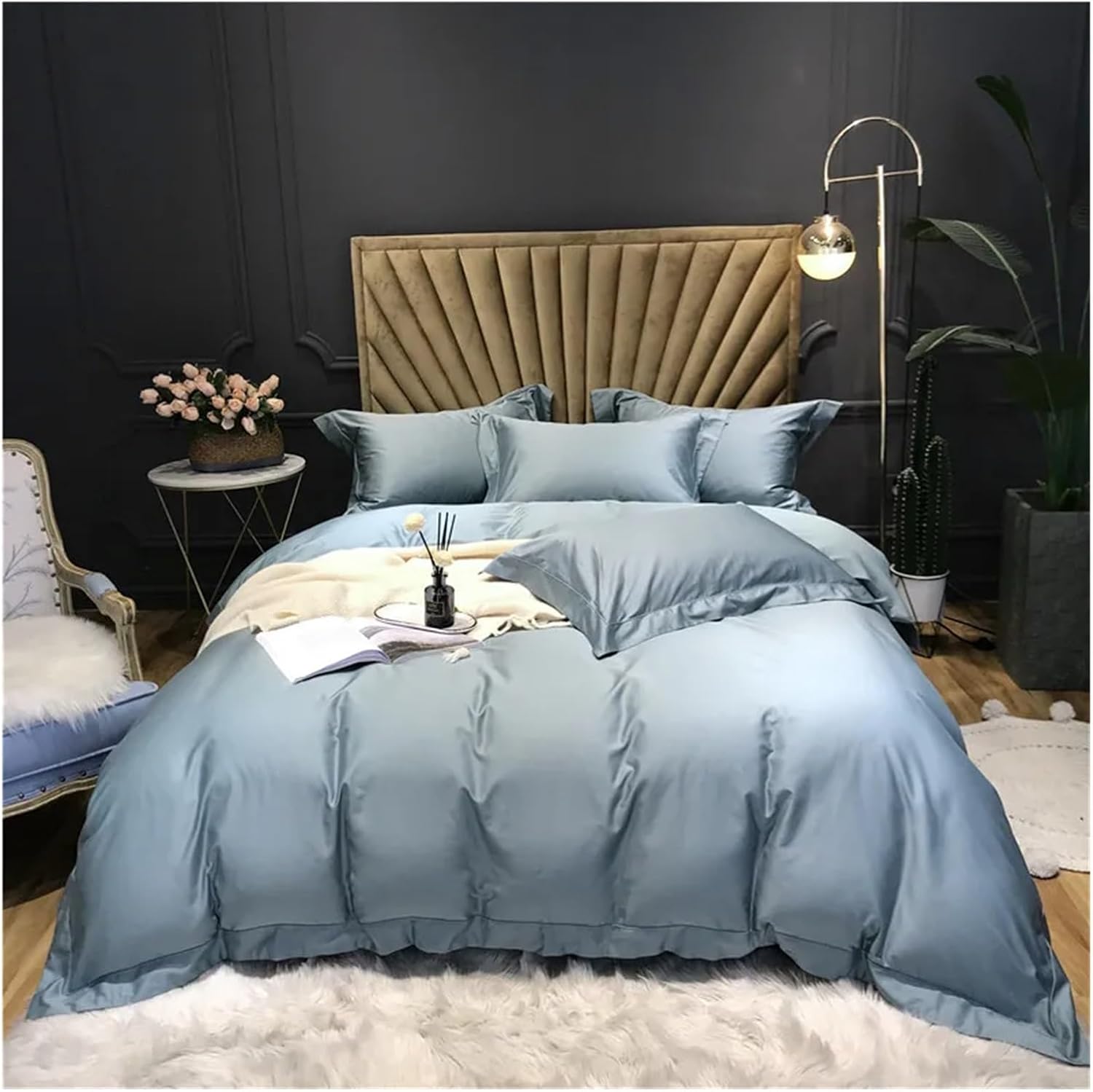 1000TC Cotton Bedding Sets Queen King Size Duvet Cover FlatSheet with Rubber Pillowcase,Bed