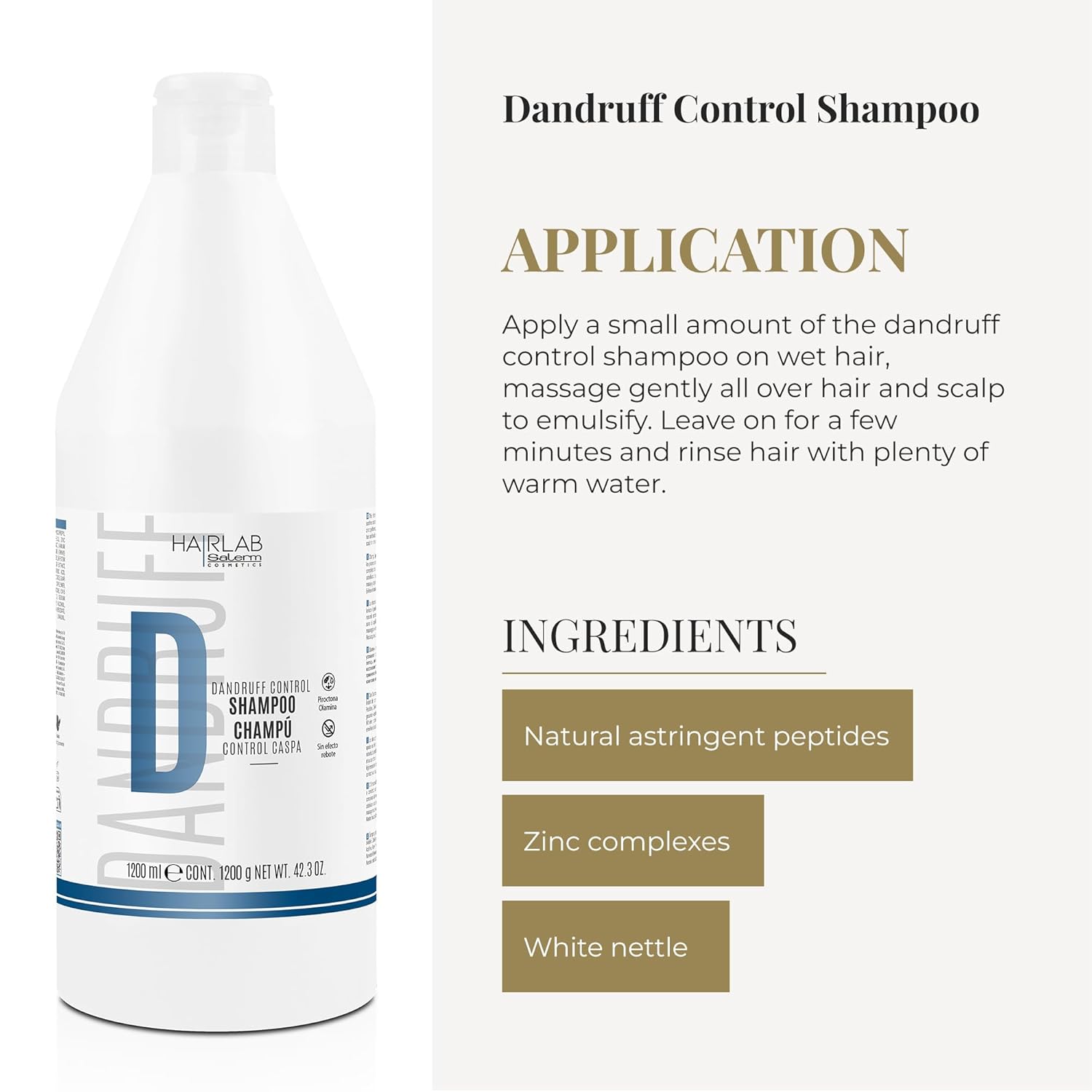 SALERM - Rebalancing Shampoo - Scalp Therapy Hair Lab Shampoo - 1200 ml - Eliminates Flaking - Relieves Scalp Irritation and Itching - Paraben Free