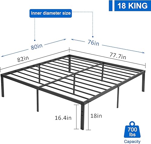 Miniatura 2 de VECELO Base de cama de plataforma tamaño King de 18 pulgadas base de colchón resistente con soporte de listones de acero no necesita somier sin