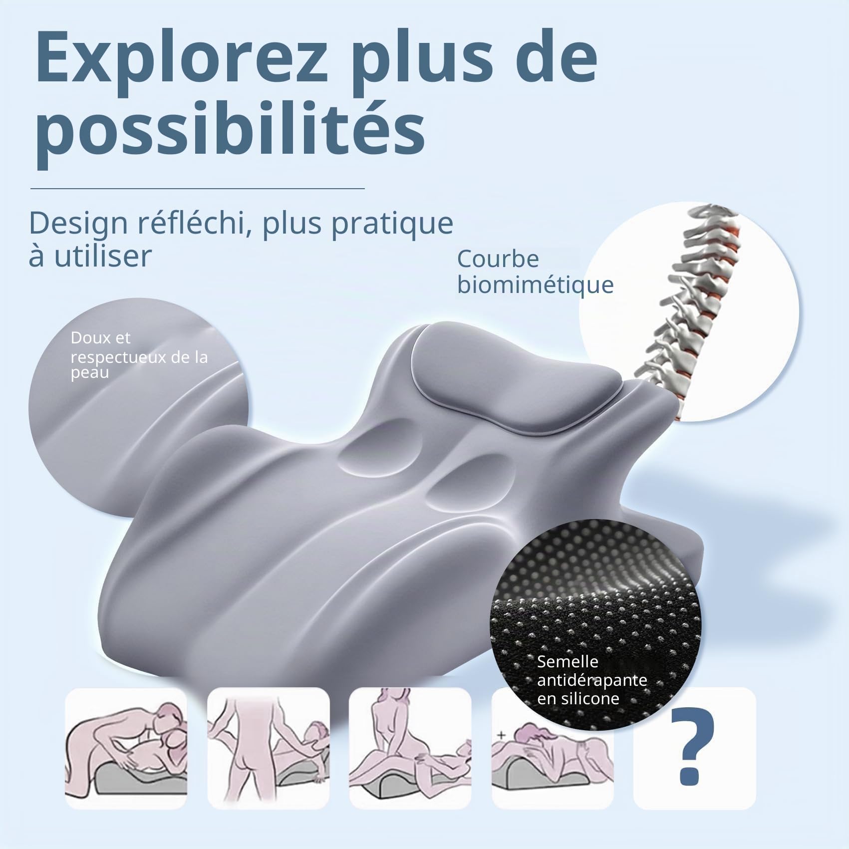 Générique Oreiller Ergonomique Couple à Mémoire de Forme 27°, Coussin Multi-Positions avec Soutien du Dos, Soulage la Pression, Cou et Jambes, Oreiller Intime avec Housse Amovible Lavable (Bleu)
