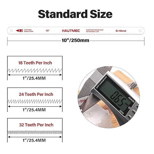 Miniatura 3 de HAUTMEC Hojas de sierra para metales de 10 pulgadas 24 TPI  Paquete de 10 cuchillas de repuesto bimetálicas con dientes de acero de alta velocidad y