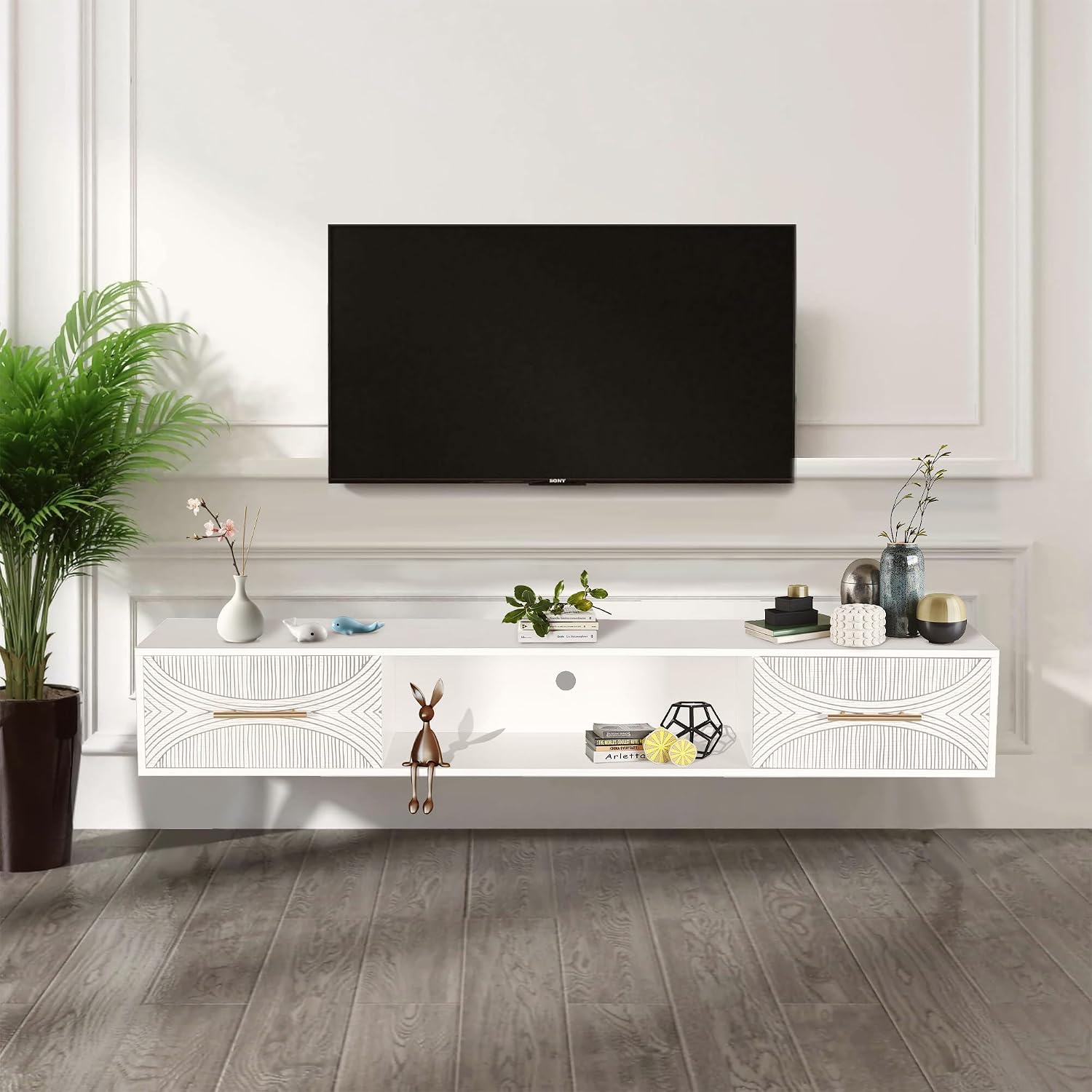 Amazon.com: FNCK Floating TV Stand Wall Mounted, Modern Entertainment ...