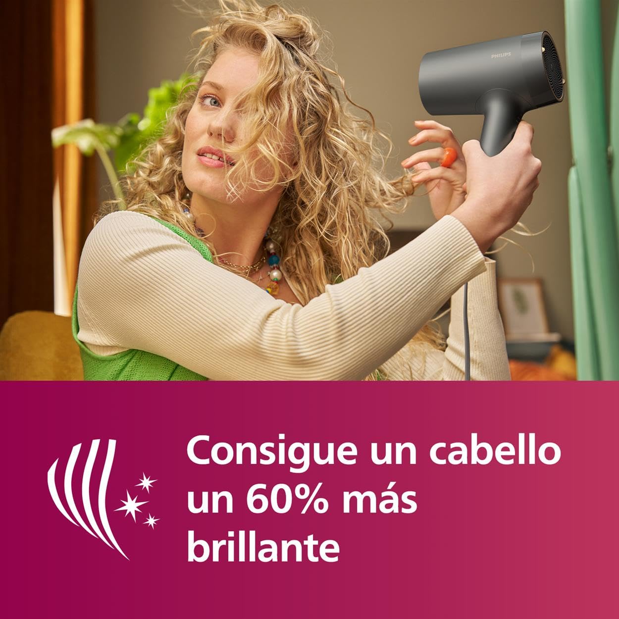 Philips Secador Serie 7000, Seca y Moldea Fácilmente, Tecnología ThermoShield Advanced que Protege de daños por calor, iones Minerales, con Boquilla y Difusor, 1800 W (modelo BHD713/10)