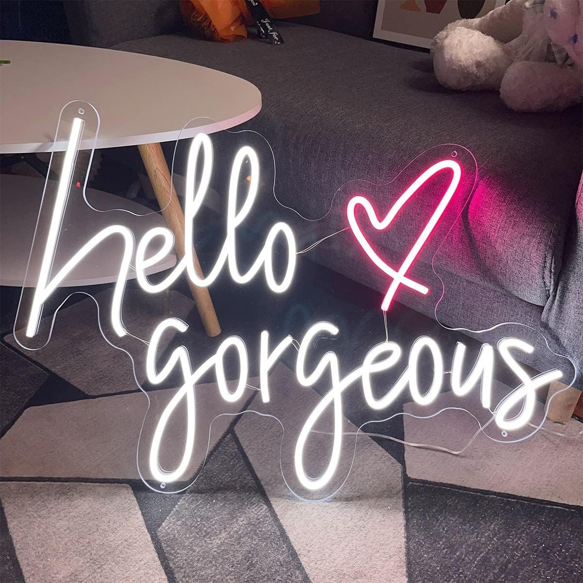 Neon Sign Hello Gorgeous Wall Decor Custom Light Up Sign Indoor Bedroom Home Decor LED Neon Light Signs Large Backdrop Flex Birthday Wedding Christmas Living Room Business Gift 27.5 IN
