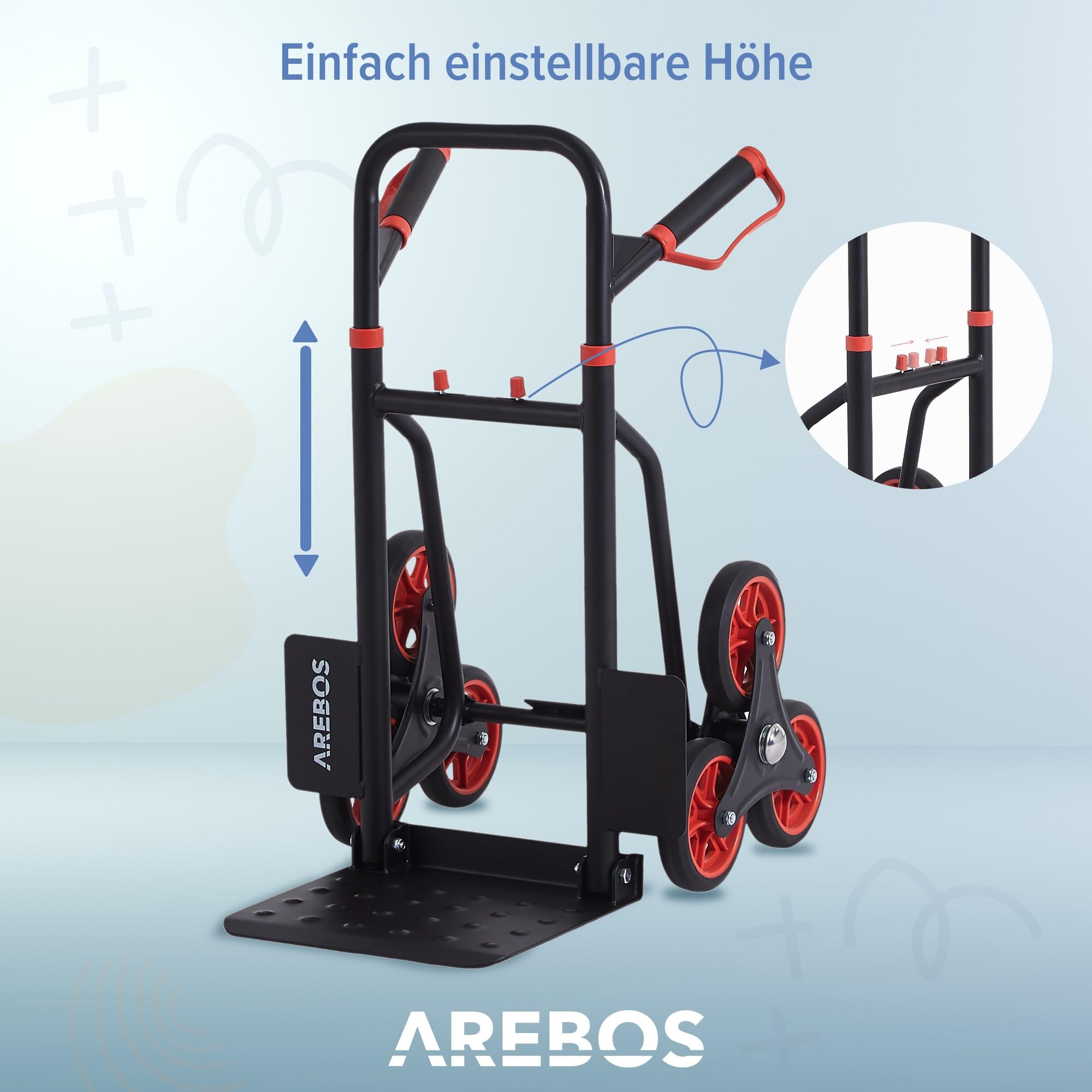Arebos Treppenkarre Sackkarre | Treppensackkarre klappbar | Treppensteiger mit Hartgummireifen & Stahlrahmen | Transportkarre Staplerkarre | Transportwagen für Umzug & schwere Gegenstände | Schwarz