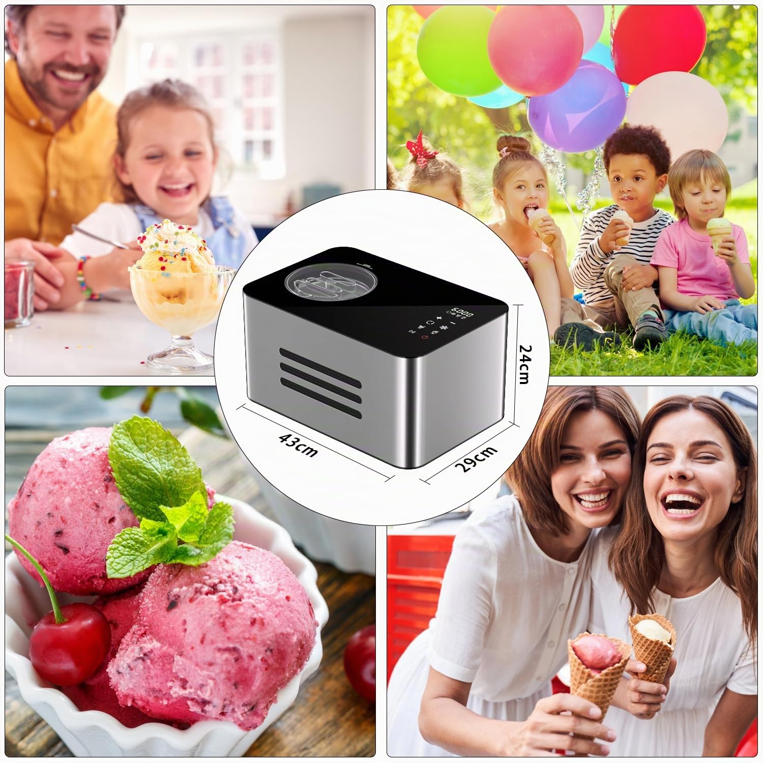 Vpcok Direct Gelatiera 2L con Compressore Macchina per Gelato 150 w Display LED Touch Timer regolabile Gelatiera Autorefrigerante Professionale Cestello Antiaderente per Creme Gelato