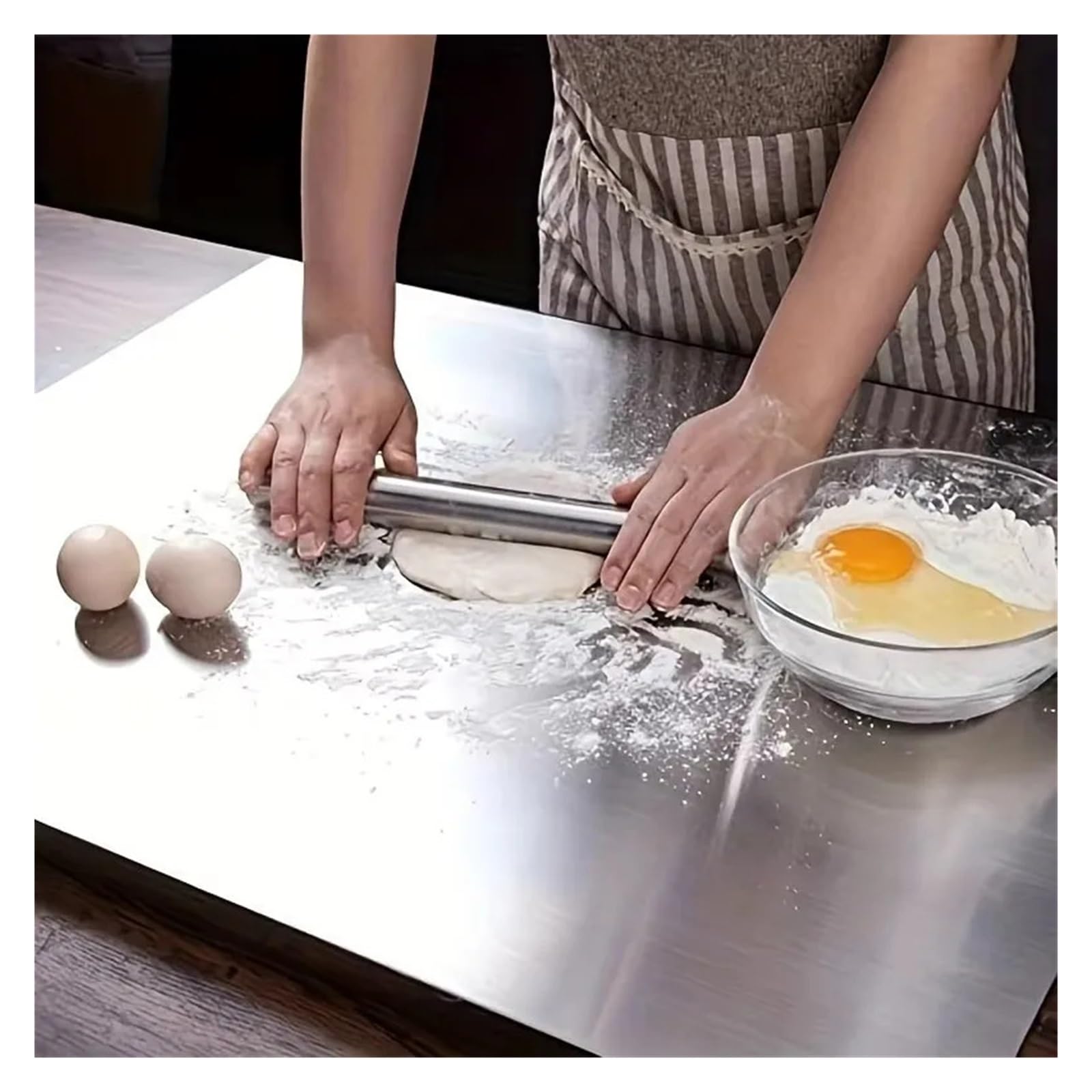 Mattarello in acciaio inossidabile for cuocere il pane, rullo for pasticceria, strumento antiaderente for cucinare biscotti for pizza