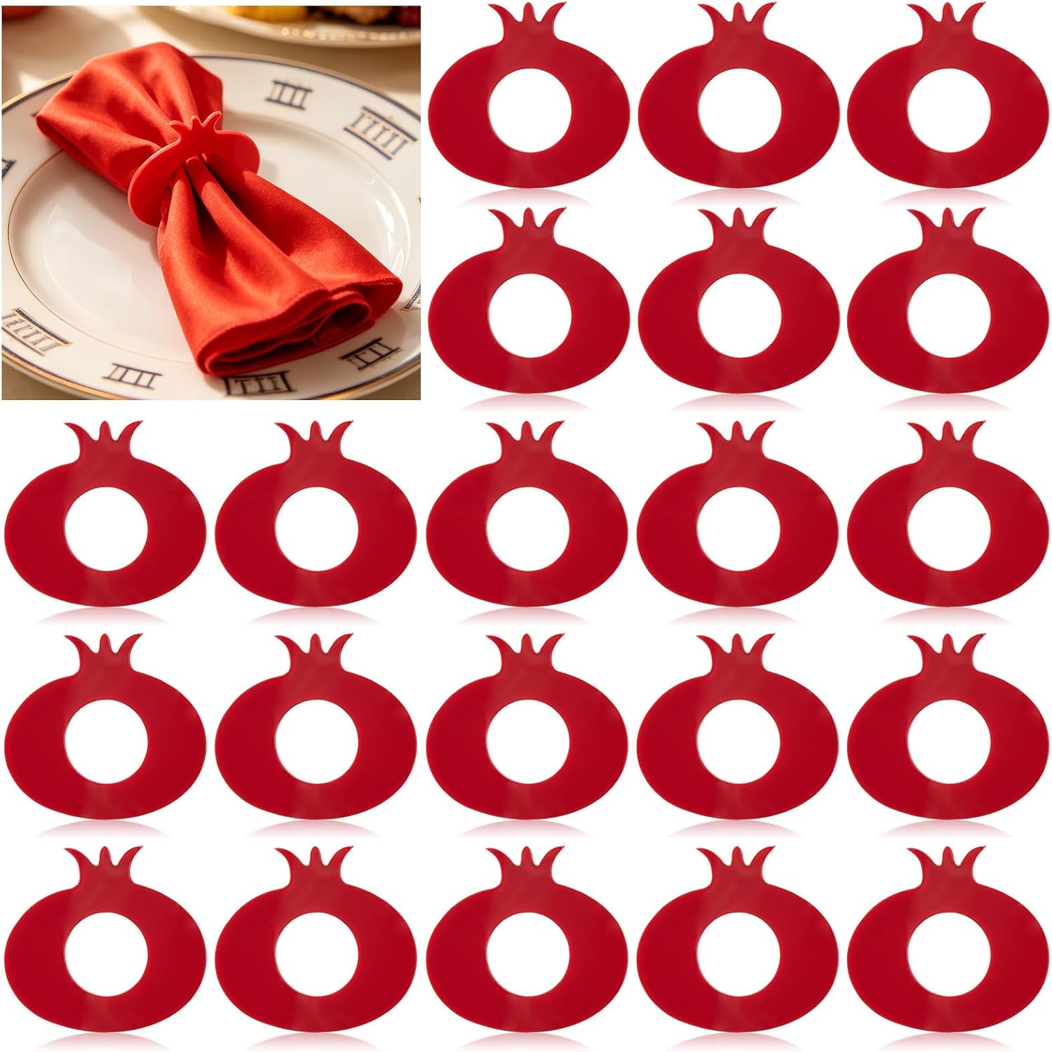 APTWOW Rosh Hashanah Decorations, 24Pcs Red Pomegranate Napkin Rings