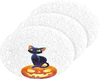 Halloween Pumpkin Kitchen Sponges Autumn Fall Spooky Black Cats Cleaning Dish Sponges Non-Scratch Scrubber Sponge for Kitchen Bathroom Cars, pack of 3
