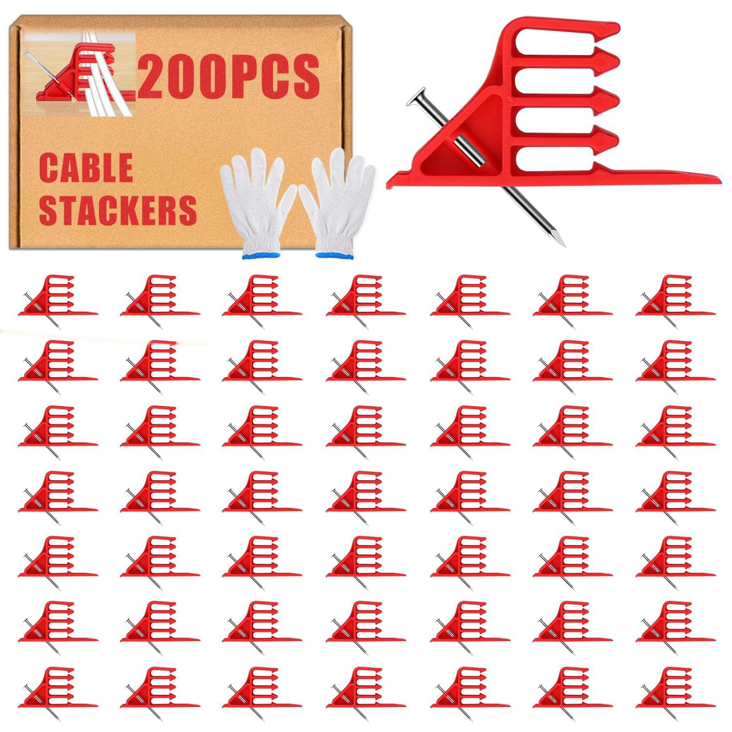 Grapas de cable eléctrico, 200 grapas de cable con clavos de acero, clips de cable Ethernet, grapas aisladas para cable apto para la mayoría de cables