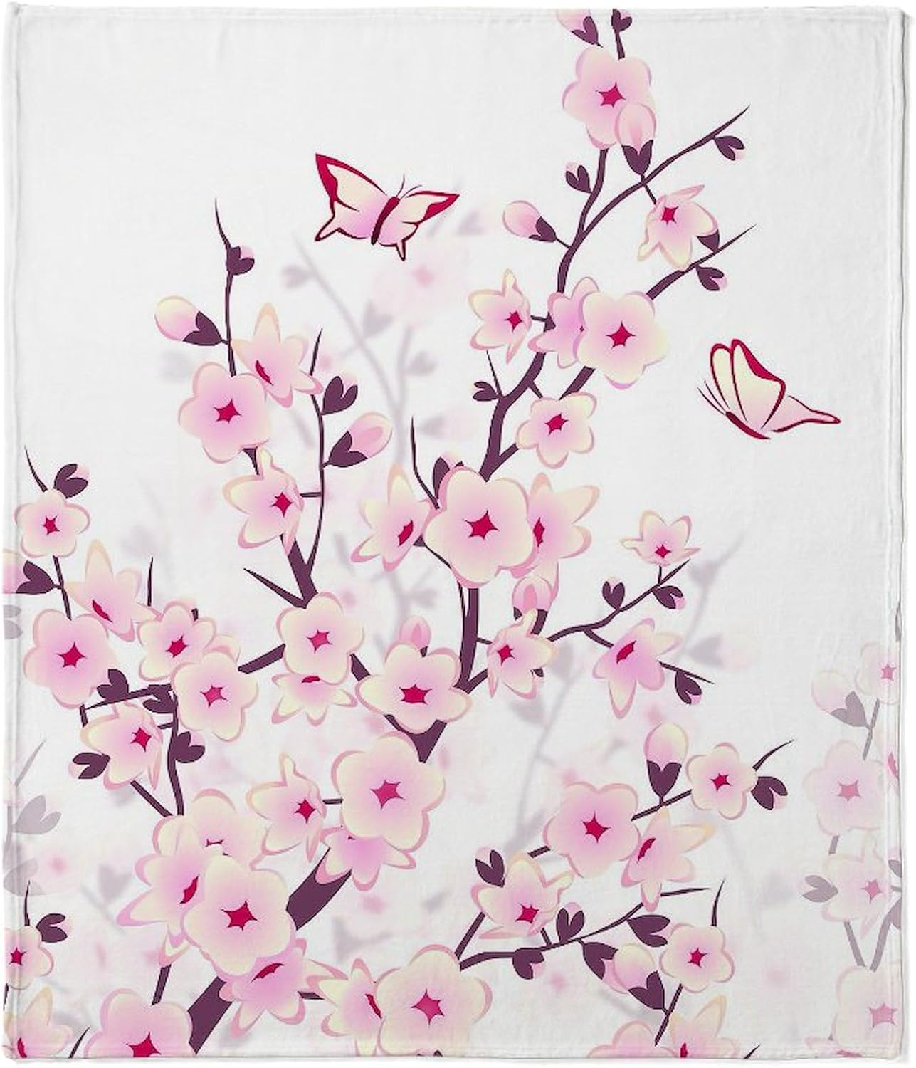 CafePress Cherry Blossoms and Butterflies Throw Blanket Super Soft Fleece Plush Throw Blanket, 60"x50"