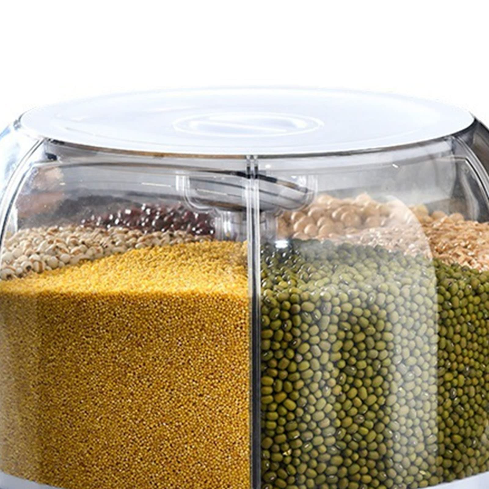 Rengue Scatola per Cereali Ermetica, Contenitore Rotante per Riso a Prova di Insetti e umidità, con Divisorio Trasparente e Dosatore a Pulsante Facile (Grande)