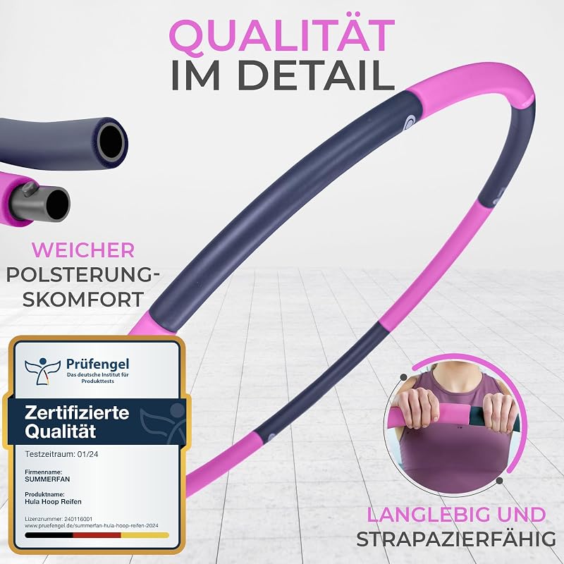 SummerFan Hula Hoop Karika Kezdőknek 1,5 kg Rózsaszín Összecsukható Fitness Karika Felnőtteknek Fogyáshoz 100 cm