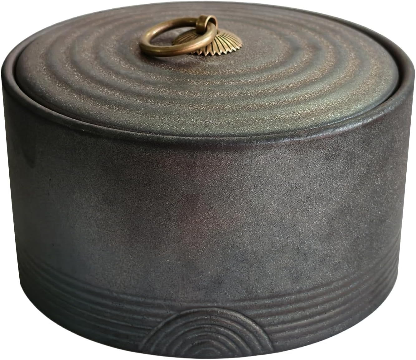 Dark Stoneware Ceramic Jar with Lid, 20.29 Oz Ceramic Tea Canister, Kitchen Countertop Decorative Sealed Storage Jar for Candy Nut Coffee Bean (Stone Black)