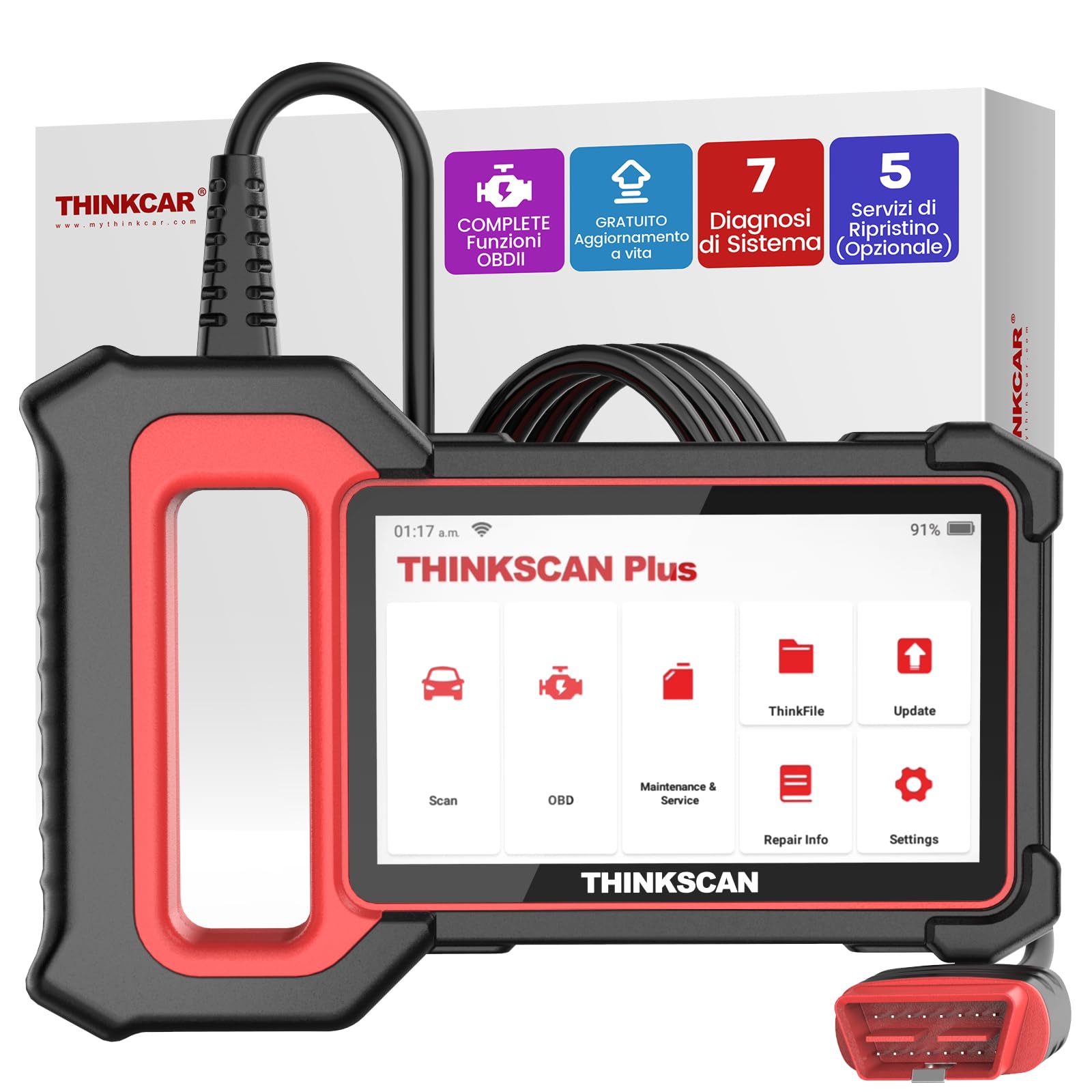 ThinkScan Plus S7 OBD2 Diagnostica Auto Diagnosi Auto in Italiano con Motore/TCM/ABS/SRS/BCM/AC/IC e 28 Servizi di Reset (5 Opzionali Gratuiti) Aggiornamento a Vita