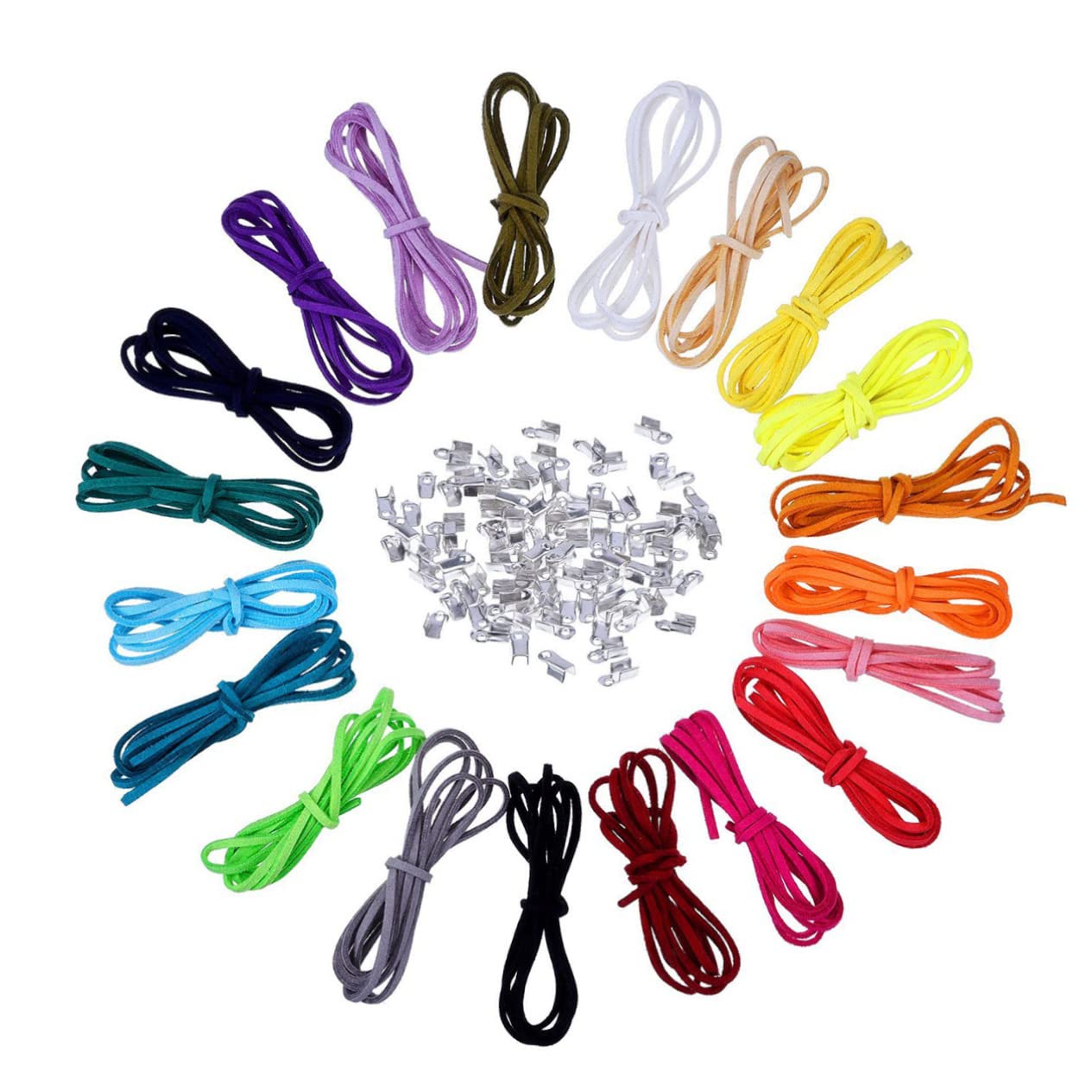 Beatifufu 100pcs Cord Ends Included 20pcs Faux Suede Cord Velvet Round Covered Rope for Bracelet Making Jewelry Crafting Decorations