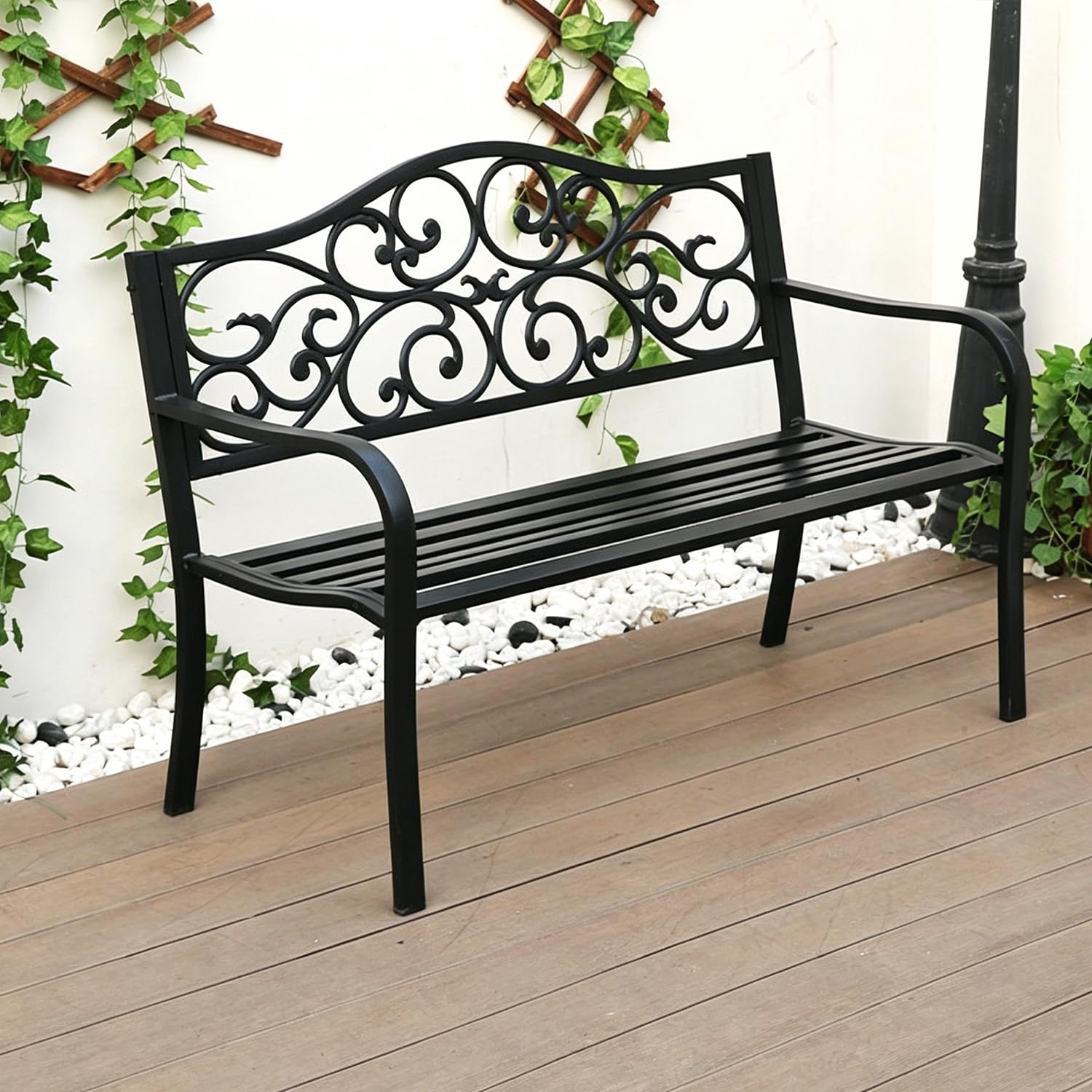 Banquette jardin banc noir style antique pour des instants magiques
