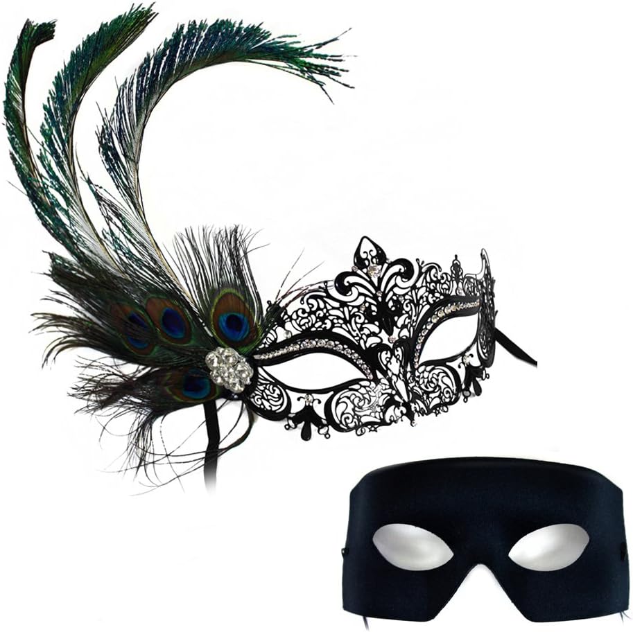 Success Creations Simone Deluxe Peacock-Verona Masquerade Masks for a Couple