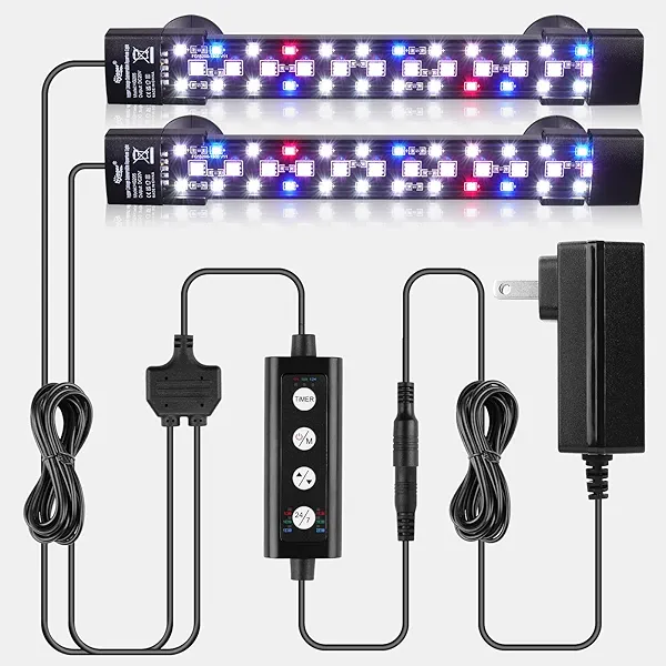 hygger Dual-Channel Controller Submersible Aquarium LED Light, 24/7 Mode Full Spectrum Hidden Fish Tank Light with 3 Rows Beads 7 Colors Auto On Off, Adjustable Timer Brightness (2)