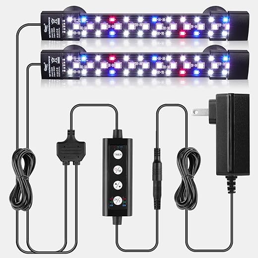 hygger Dual-Channel Controller Submersible Aquarium LED Light, 24/7 Mode Full Spectrum Hidden Fish Tank Light with 3 Rows Beads 7 Colors Auto On Off, Adjustable Timer Brightness (2)