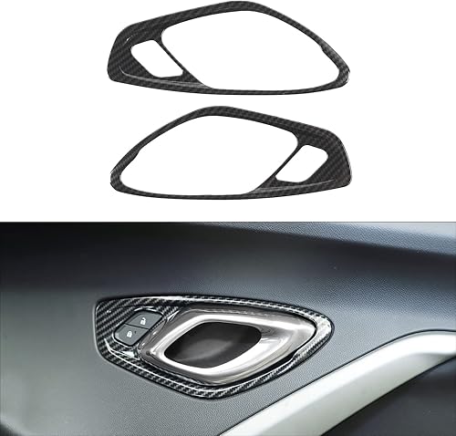 Miniatura 1 de SQQP Cubierta interior de fibra de carbono para manija de puerta cubierta de cuenco decoración de marco para Chevrolet Chevy Camaro 2017-2021