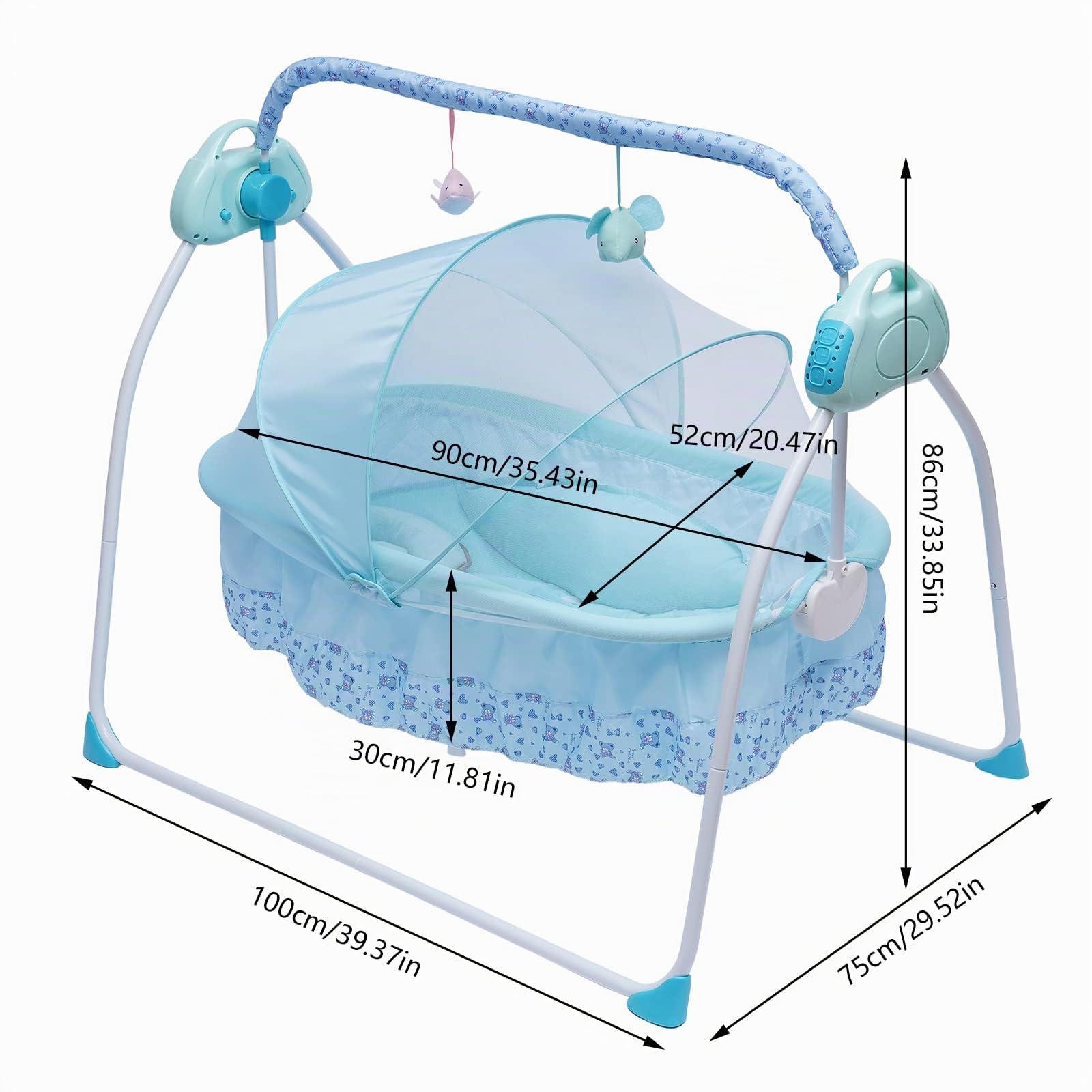 ÉLectrique Bluetooth Intelligent Lit Cododo Bebe, Lit BéBé ÉLectrique, BalançOire Automatique, Lit BéBé 5 Vitesses, Fonction De Minuterie, BalançOire Avec Jouets Moustiquaire, Pour 0 à 18 Mois (Bleu)