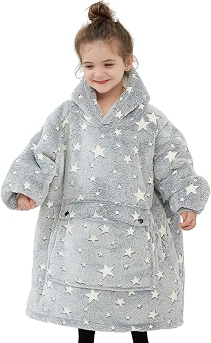 NOUKOW Manta con capucha de sherpa de gran tamaño, sudadera de franela con bolsillo grande